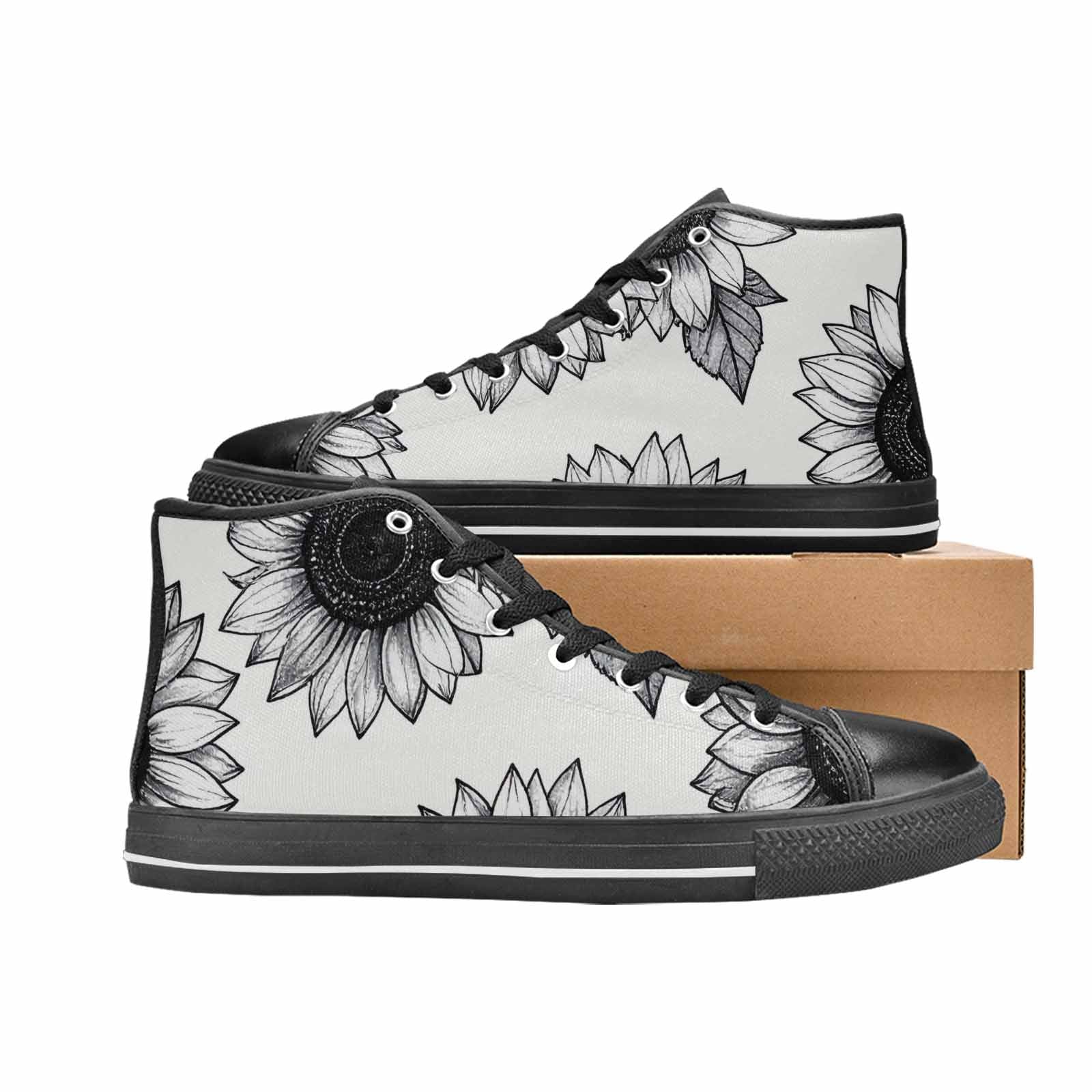 MEN'S Minimalist Line Art Sunflower High Top Canvas Cottagecore Shoes