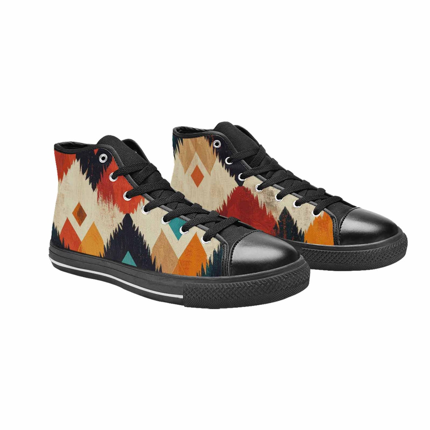 MEN'S Southwestern Geometric Diamond High Top Canvas Neon Fantasy Shoes