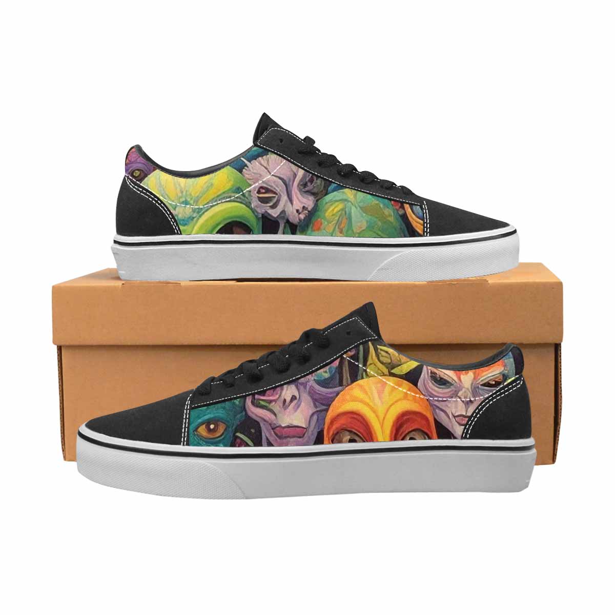 WOMEN'S Aliens Lace-Up Canvas Melting Art Sneakers