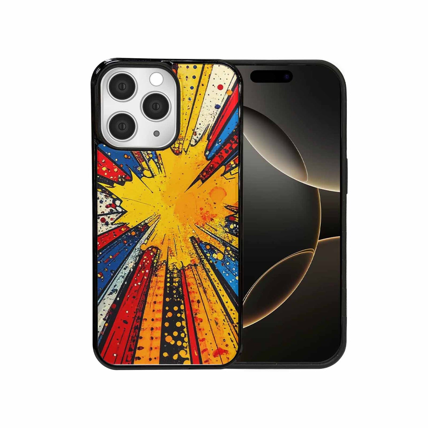 iPhone 15 Pro Max Case — Comic Halftone Comic Bursts Pattern Hundreds, Custom Print Case Cover
