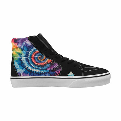 WOMEN'S Tie Dye Black & Blue Ink High Top Canvas Streetwear Cottagecore Custom Art Shoes