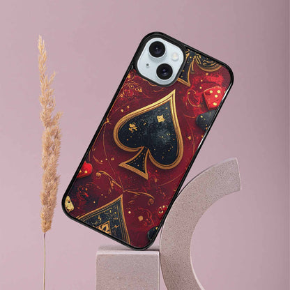 iPhone 15 Plus Case — Playing Card Suits Pattern Poker Chips, Custom Art Phone Cover