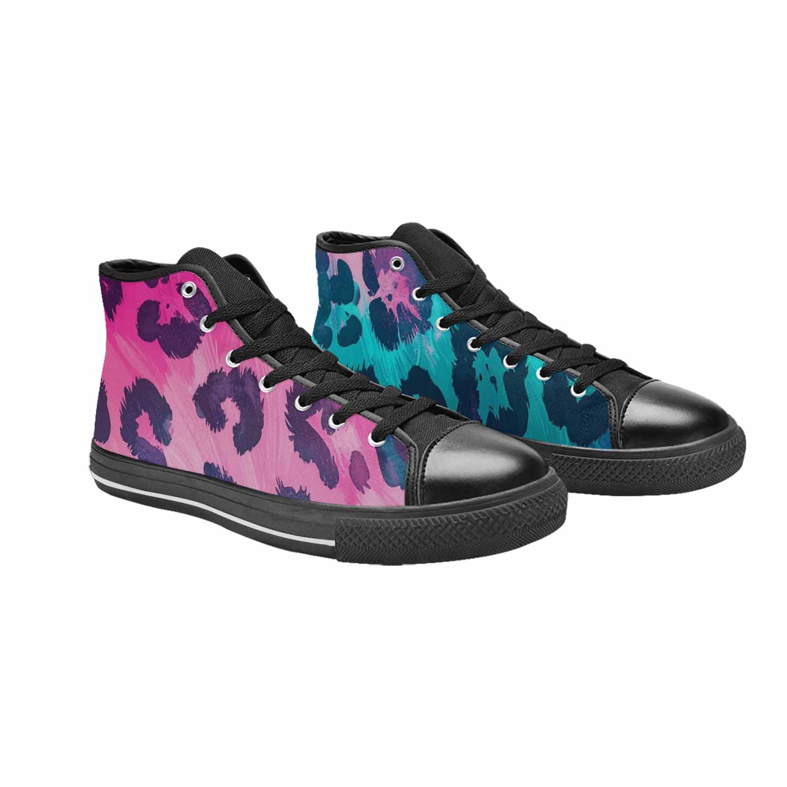 MEN'S Leopard Neon Pink Teal Airbrush High Top Canvas Y2K Shoes