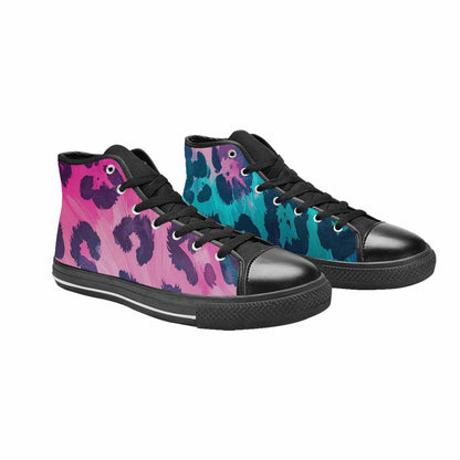 MEN'S Leopard Neon Pink Teal Airbrush High Top Canvas Y2K Shoes