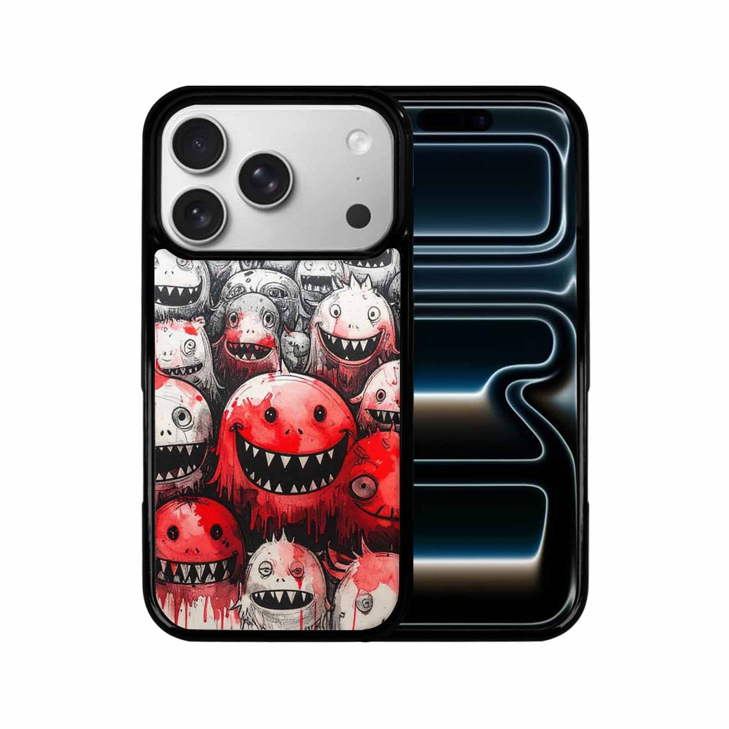 iPhone 17 Pro Case — Black Red Ink Monsters General Cartoon, Original Design Phone Case