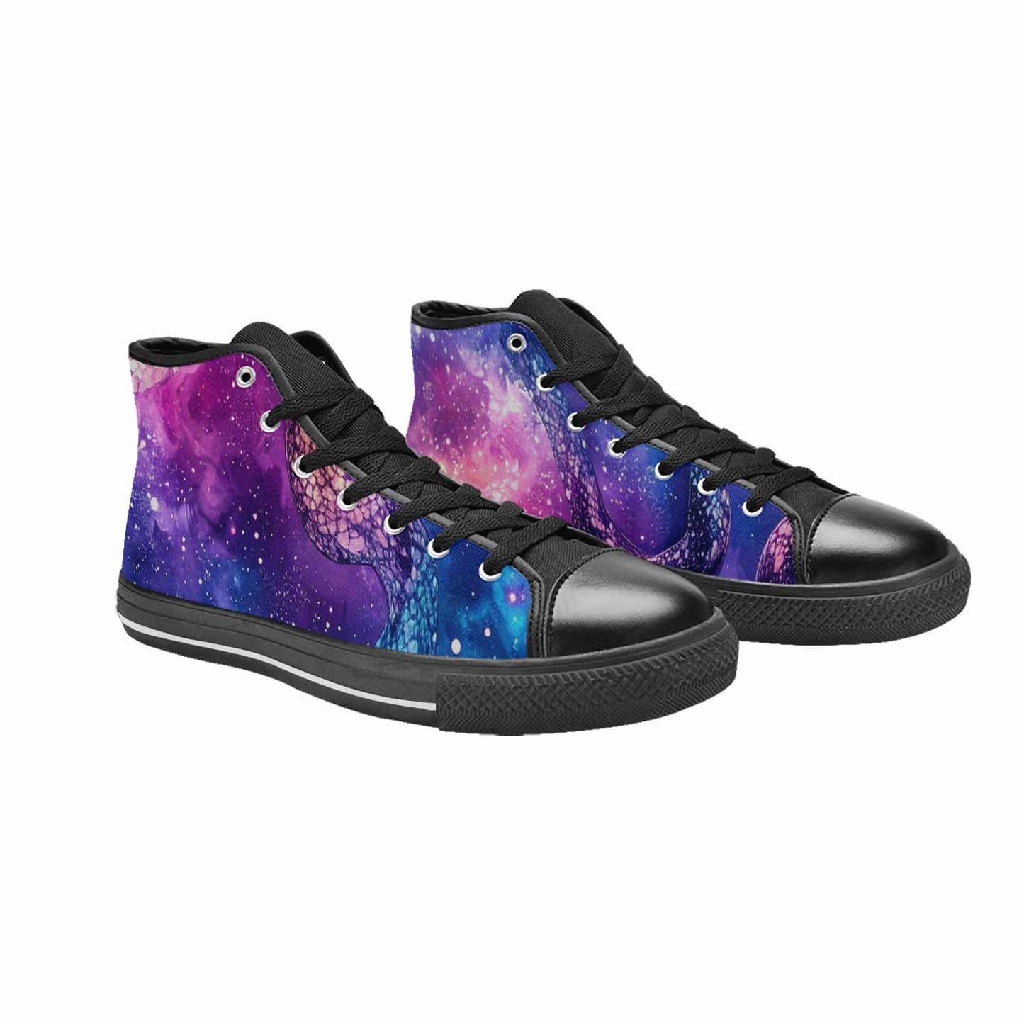 WOMEN'S Galaxy Snake Print High Top Canvas Wallpaper Art Sneakers
