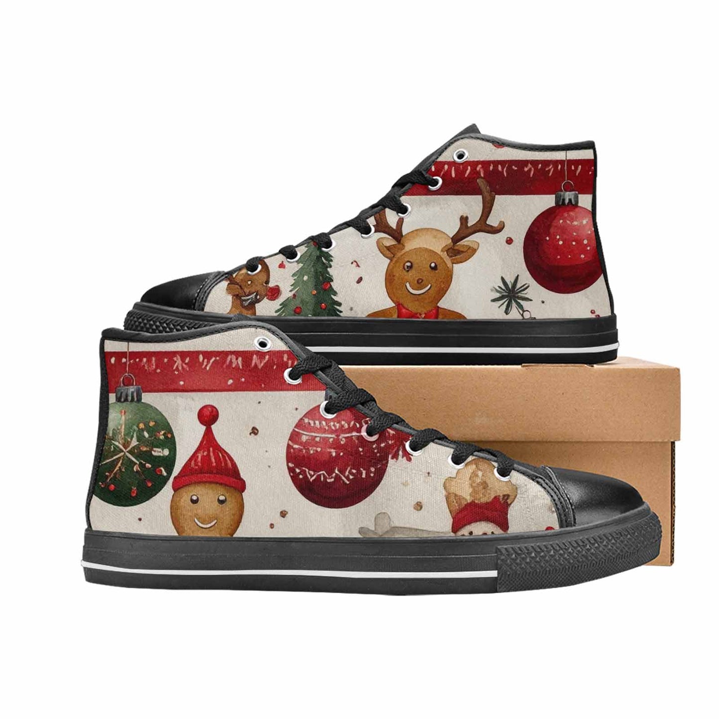 MEN'S Christmas Holly Snowflake High Top Canvas Wallpaper Art Shoes