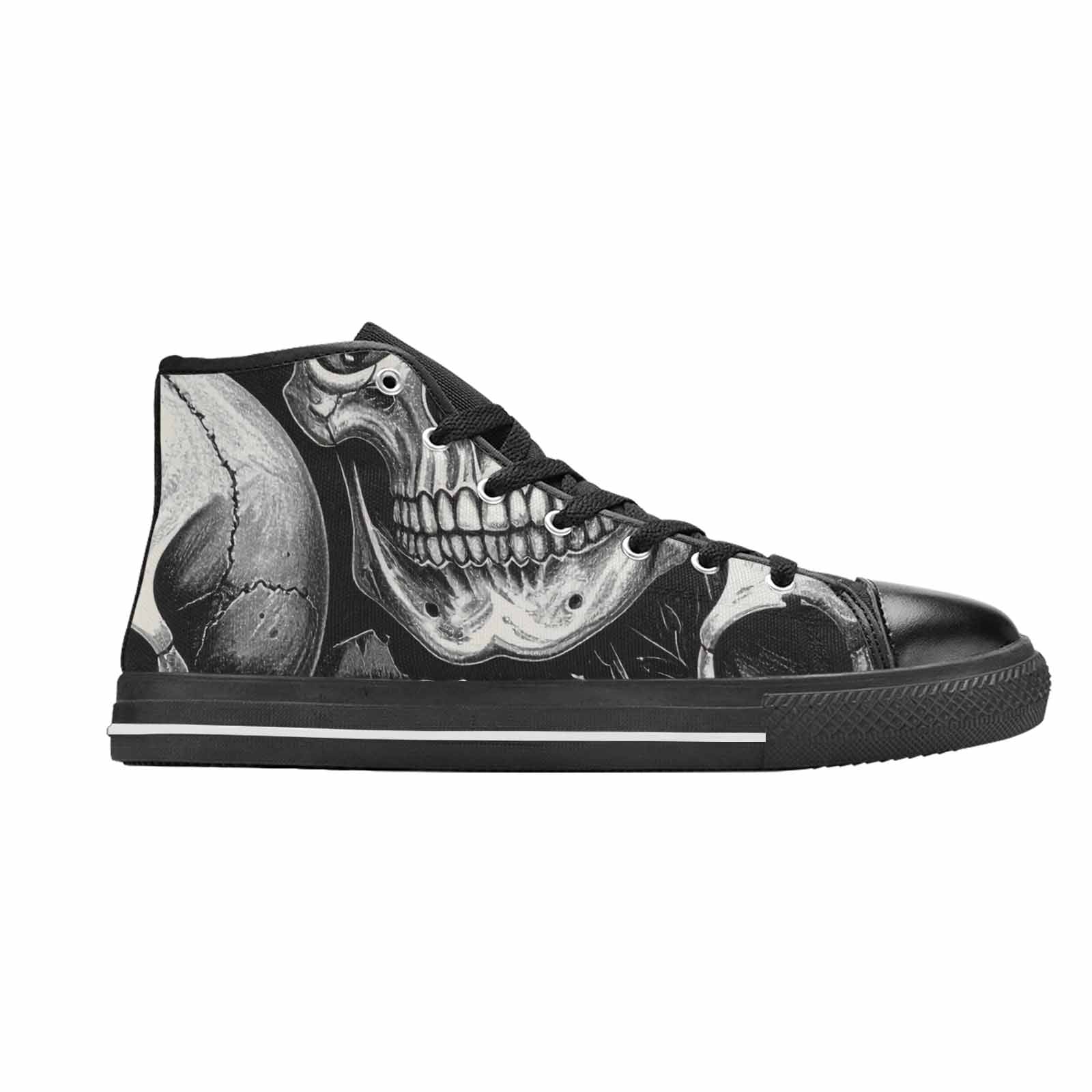 MEN'S Skulls Roses Black Ink High Top Canvas Vibrant Chaos Custom Sneakers