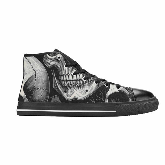 MEN'S Skulls Roses Black Ink High Top Canvas Vibrant Chaos Custom Sneakers