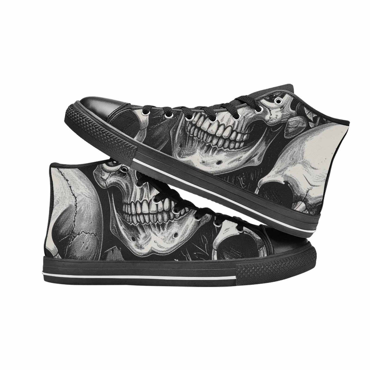 WOMEN'S Skulls Roses Black Ink High Top Canvas Cottagecore Sneakers