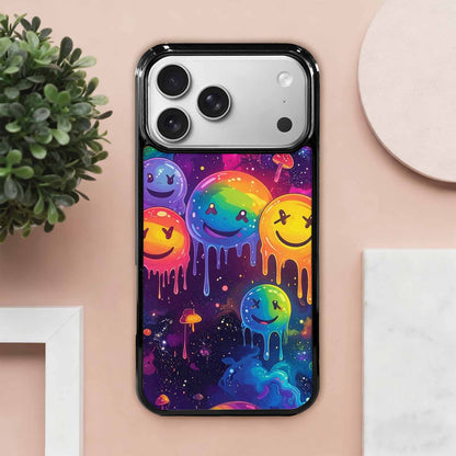 iPhone 17 Pro Max Case — Melting Rainbow Smiley Faces Original Art, Custom Made Phone Cover