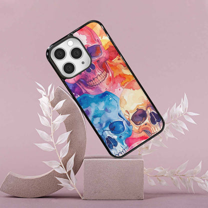 iPhone 15 Pro Max Case — Kulls Watercolor Skulls Small Skull Pattern, Personalized Phone Case