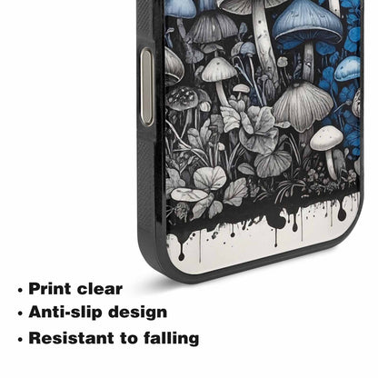 iPhone 16 Pro Max Case — Mushrooms General Black Blue Ink Mushrooms, Custom Made Phone Cover