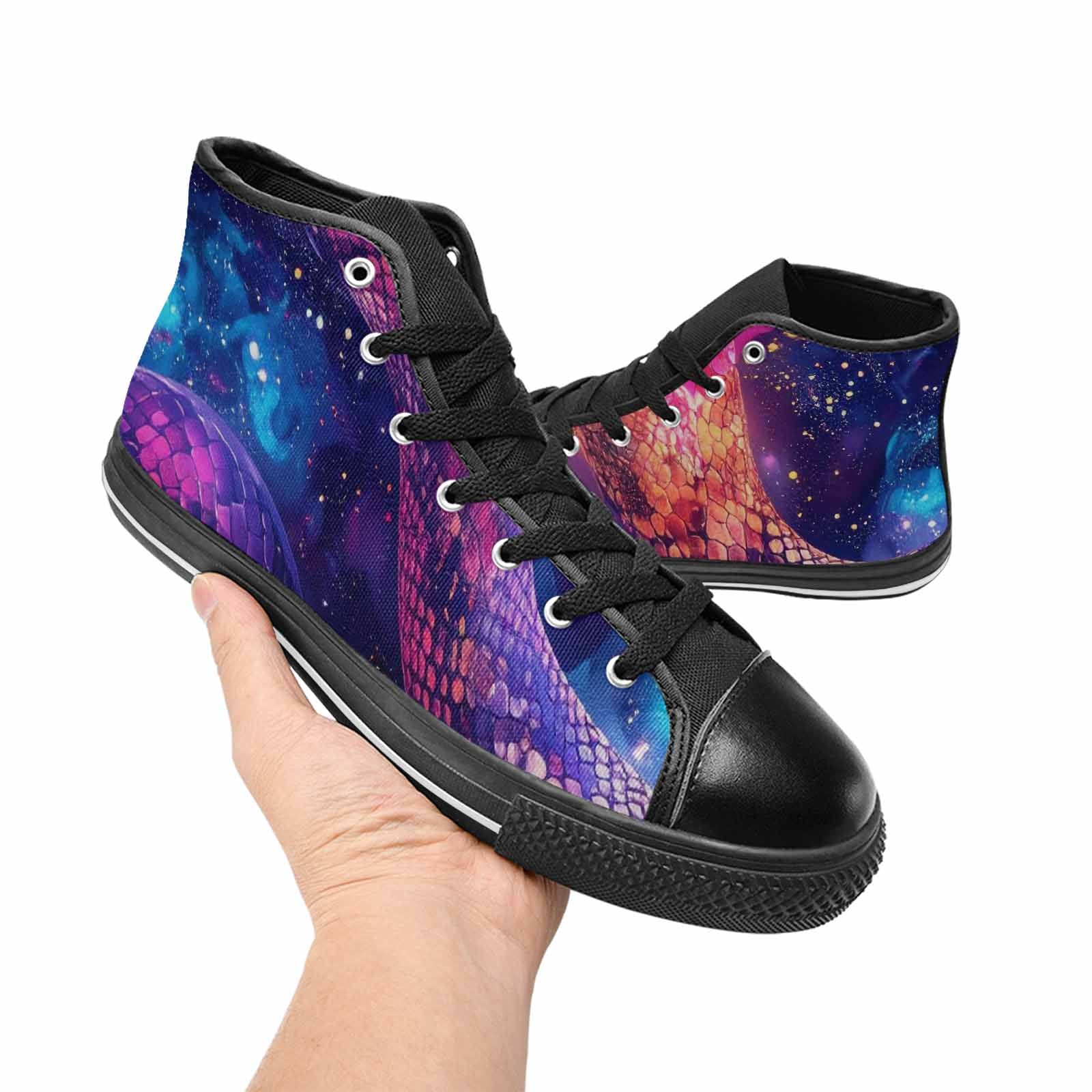 MEN'S Galaxy Snake Print High Top Canvas Vibrant Chaos Sneakers