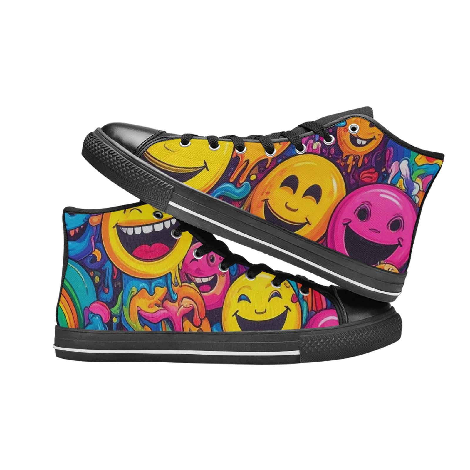 WOMEN'S Yellow Smiley Face High Top Canvas Surreal Custom Sneakers