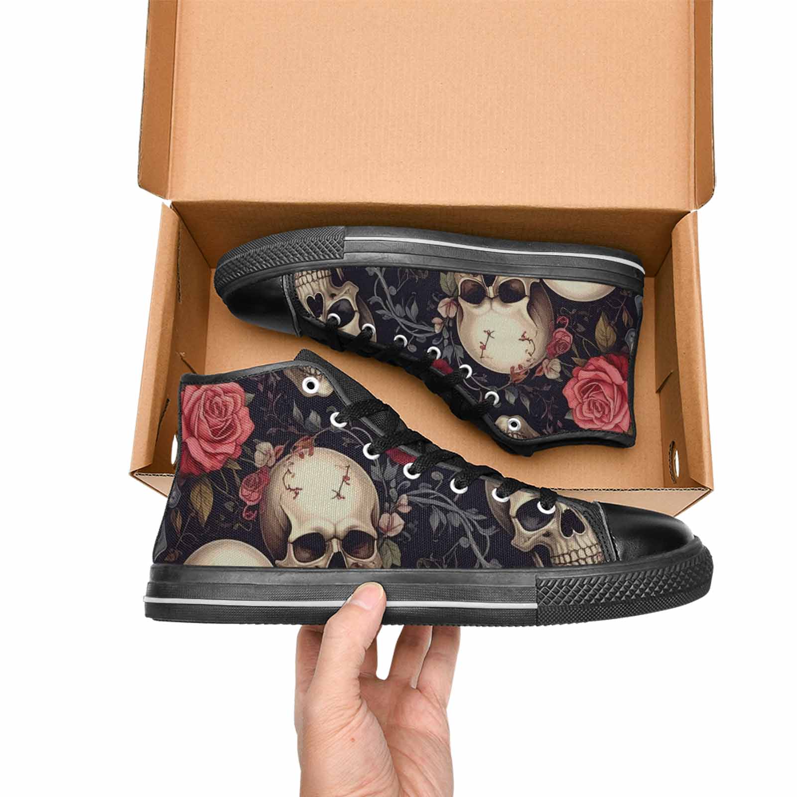 MEN'S Skulls - Roses High Top Canvas Dark Academia Custom Sneakers