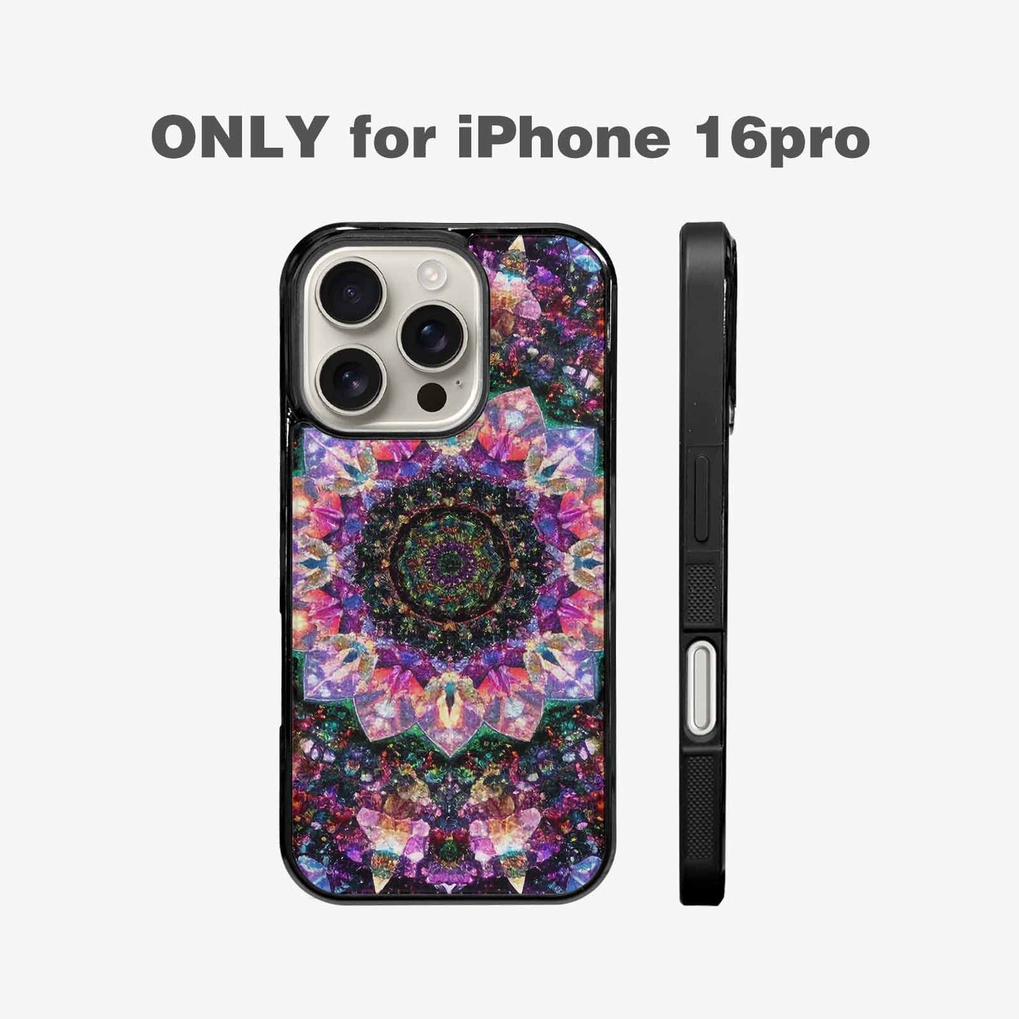 iPhone 16 Pro Case — Crystal Mandala Art Seamless Pattern Vibrant, Custom Print Case Cover