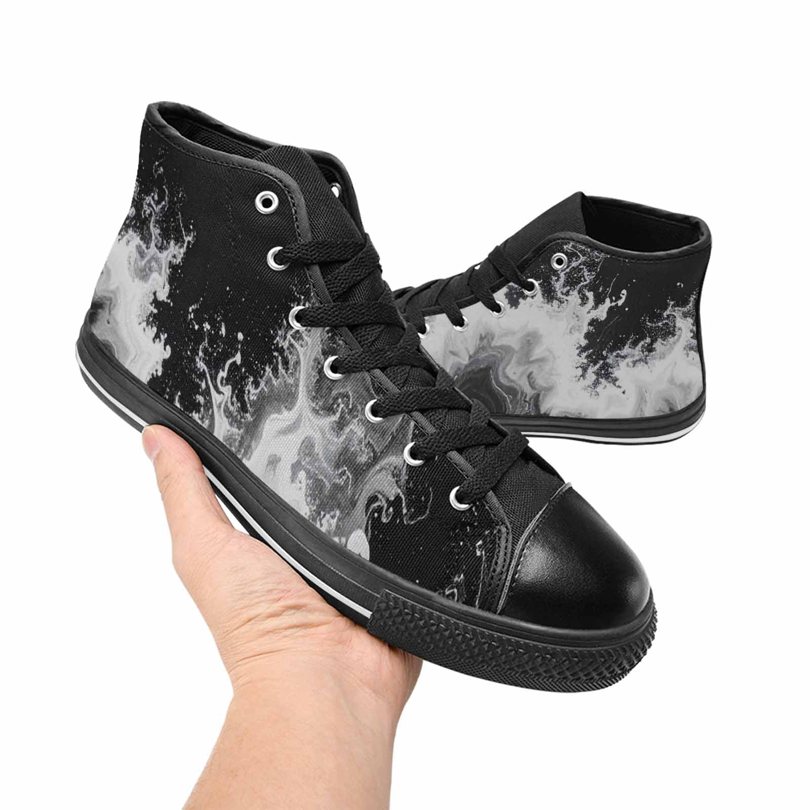WOMEN'S Tie Dye Acid Wash Black White High Top Canvas Dreamcore Custom Sneakers