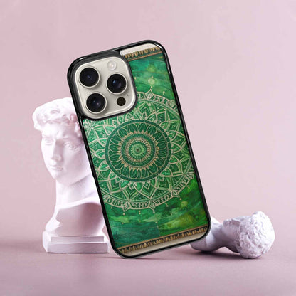 iPhone 16 Pro Case — Green Mandala Bohemian Print Edge To, Personalized Phone Case
