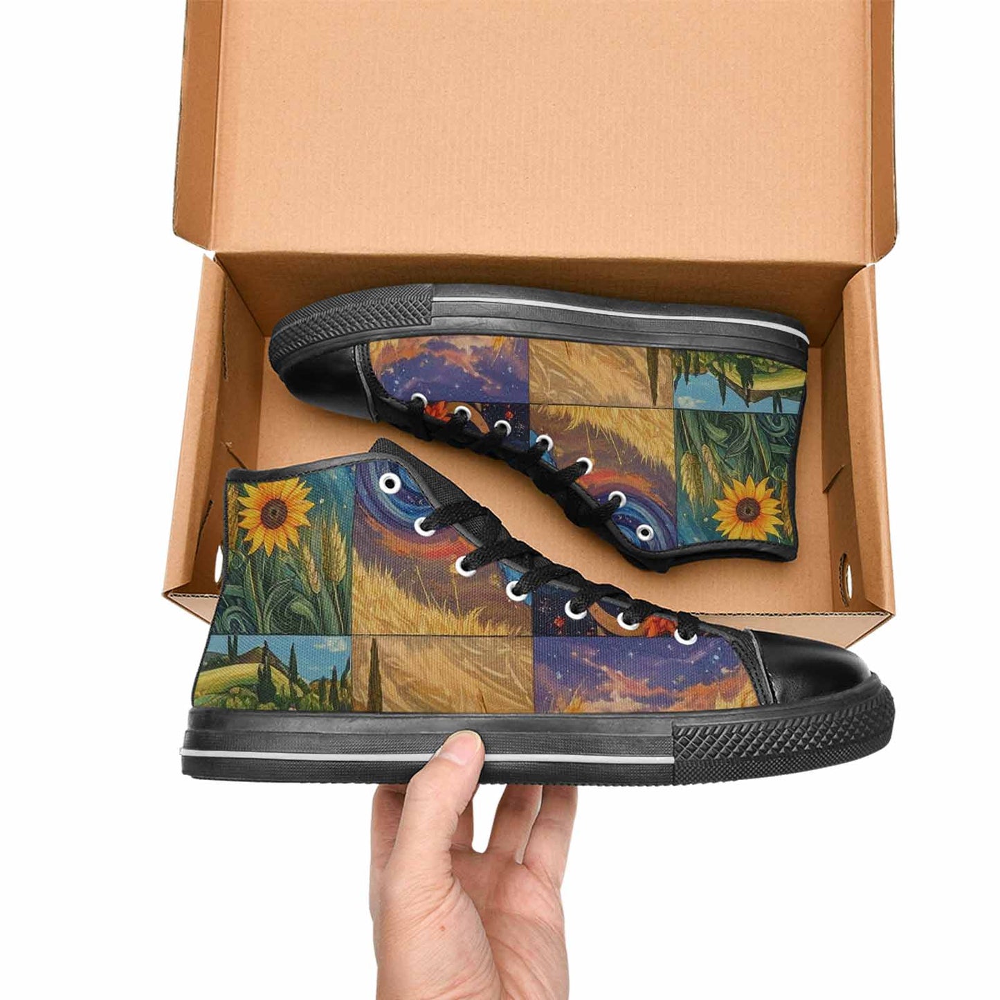MEN'S Van Gogh-Style Swirl High Top Canvas Vivid Custom Sneakers
