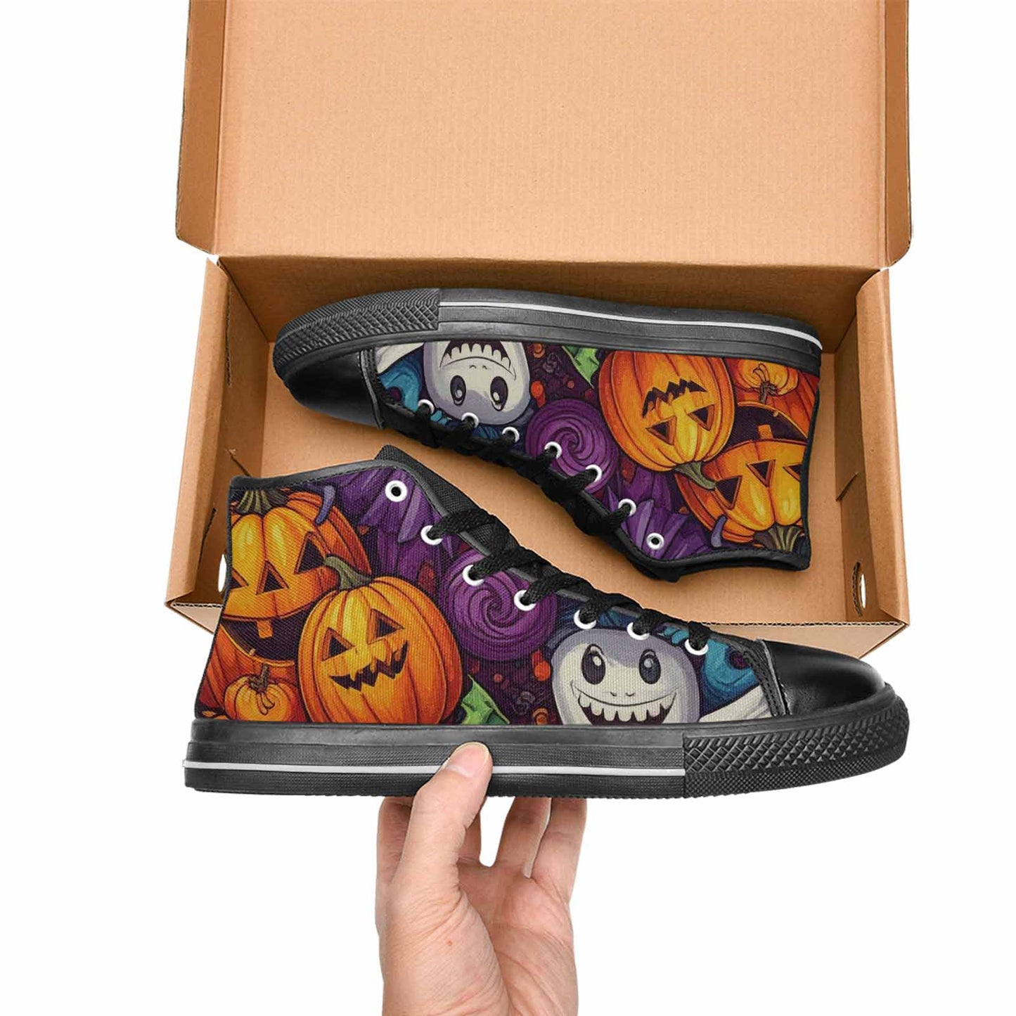 MEN'S Halloween Witches Ghouls High Top Canvas Vibrant Chaos Shoes
