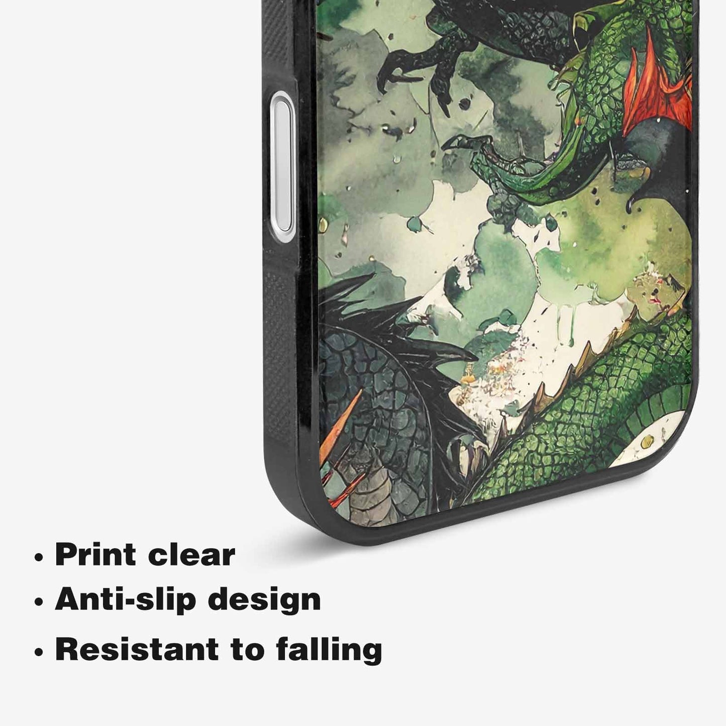 iPhone 16 Case — Dragon Scale Black Green Ink Dragons, Custom Designed Case Cover