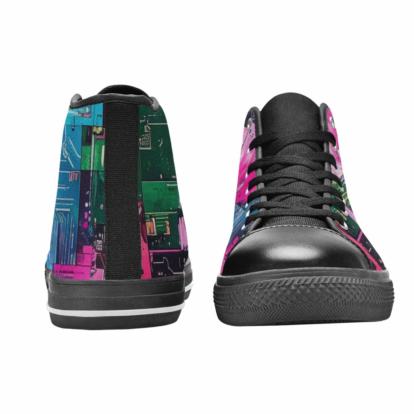 WOMEN'S Circuit Board Cyberpunk High Top Canvas Wallpaper Art Custom Sneakers