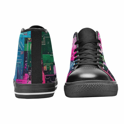 WOMEN'S Circuit Board Cyberpunk High Top Canvas Wallpaper Art Custom Sneakers
