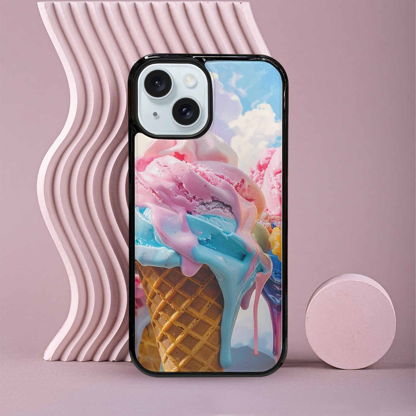 iPhone 15 Case — Collage Of Overlapping Waffle Cone Icecream, Customized Protective Case