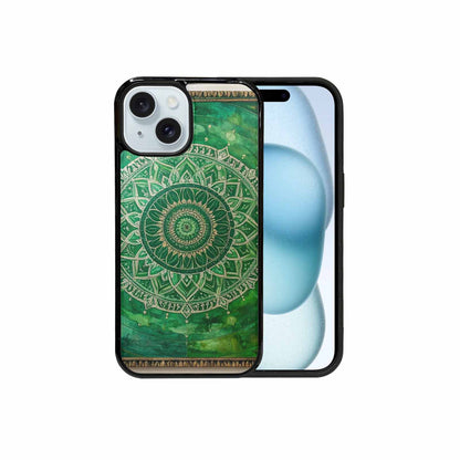 iPhone 15 Case — Green Mandala Bohemian Print Edge To, Custom Made Phone Cover