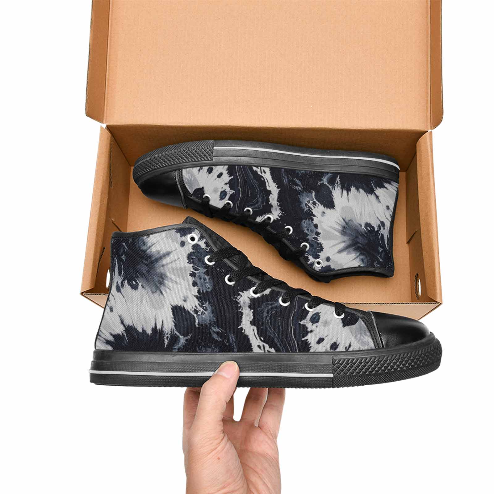 MEN'S Black White Animal Print High Top Canvas Neon Fantasy Custom Sneakers