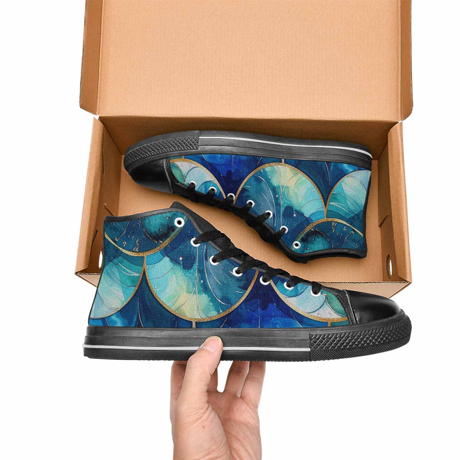MEN'S Mermaid Scale High Top Canvas Cottagecore Custom Sneakers