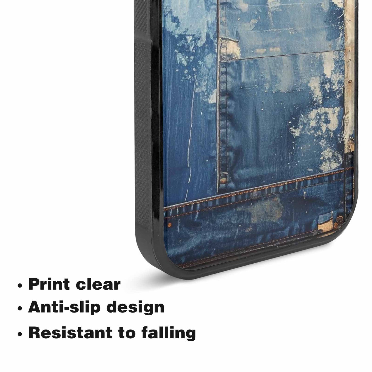 iPhone 15 Plus Case — Denim Distressed Textures Print Edge To, Custom Printed Phone Case