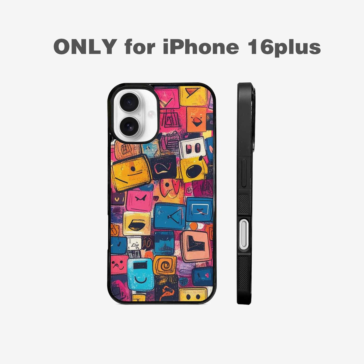 iPhone 16 Plus Case — Hand Drawn Icon Doodle Pattern Hundreds, Custom Art Phone Cover
