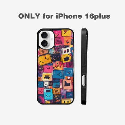 iPhone 16 Plus Case — Hand Drawn Icon Doodle Pattern Hundreds, Custom Art Phone Cover