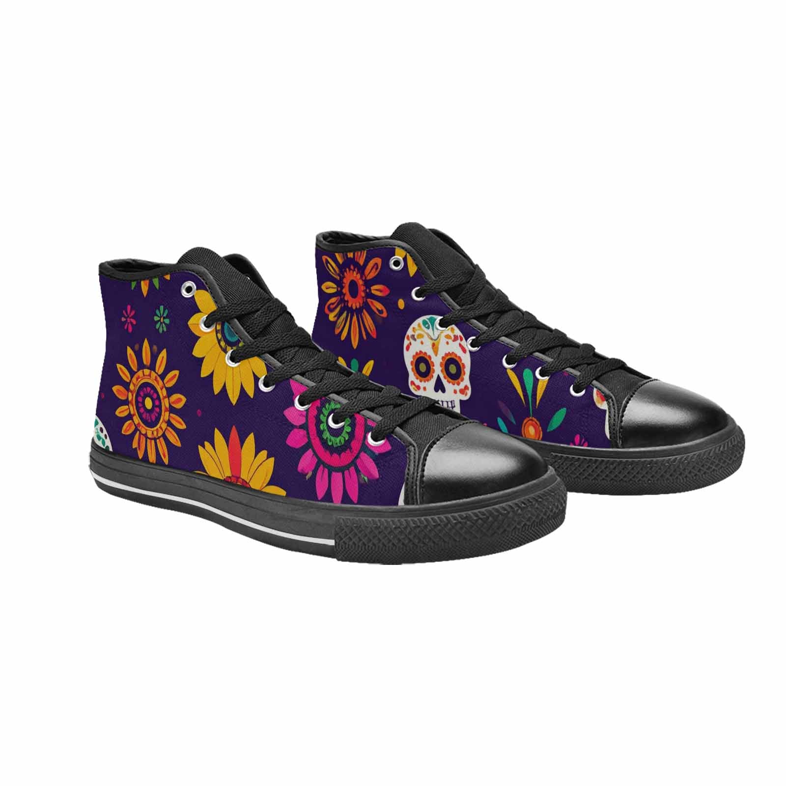 WOMEN'S Sunflowers And Skulls High Top Canvas Aesthetic Shoes