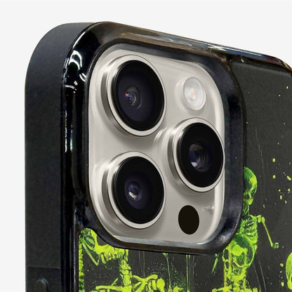iPhone 16 Pro Case — Skeletons Neon Green Glow Skeletons Pattern, Custom Print Case Cover