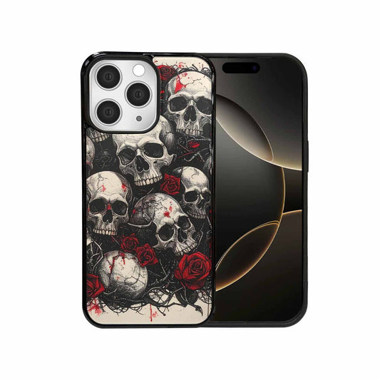 iPhone 15 Pro Max Case — Skull And Roses Black Red Ink, Custom Print Case Cover