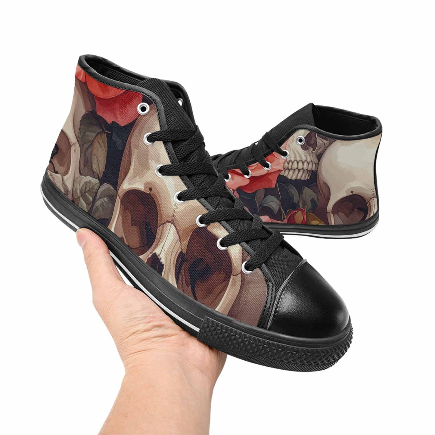 WOMEN'S Skulls Roses Soft Airbrush High Top Canvas Grunge Shoes