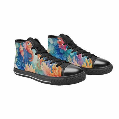 WOMEN'S Fish Scale Coral High Top Canvas Neon Fantasy Sneakers