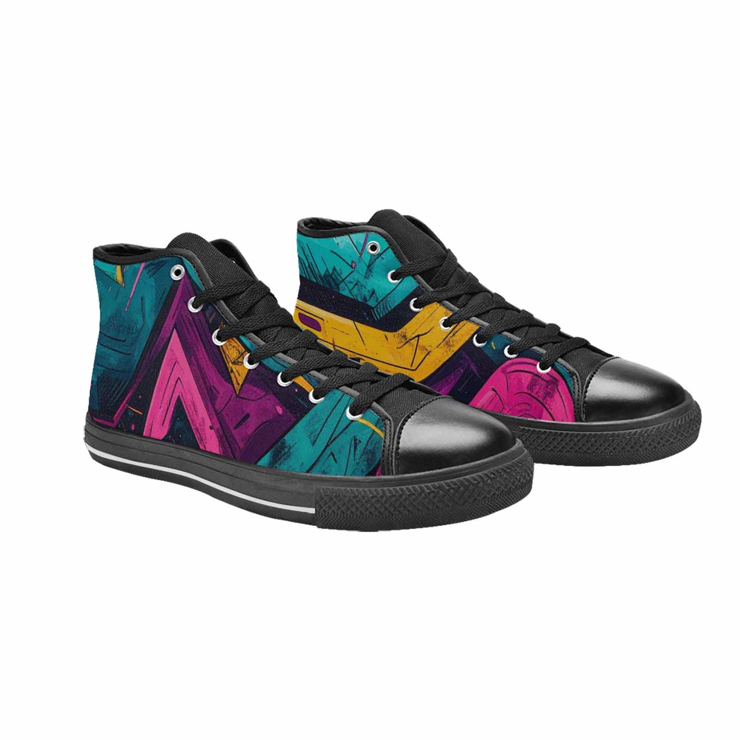 MEN'S 80S Retro Print High Top Canvas Neon Fantasy Sneakers