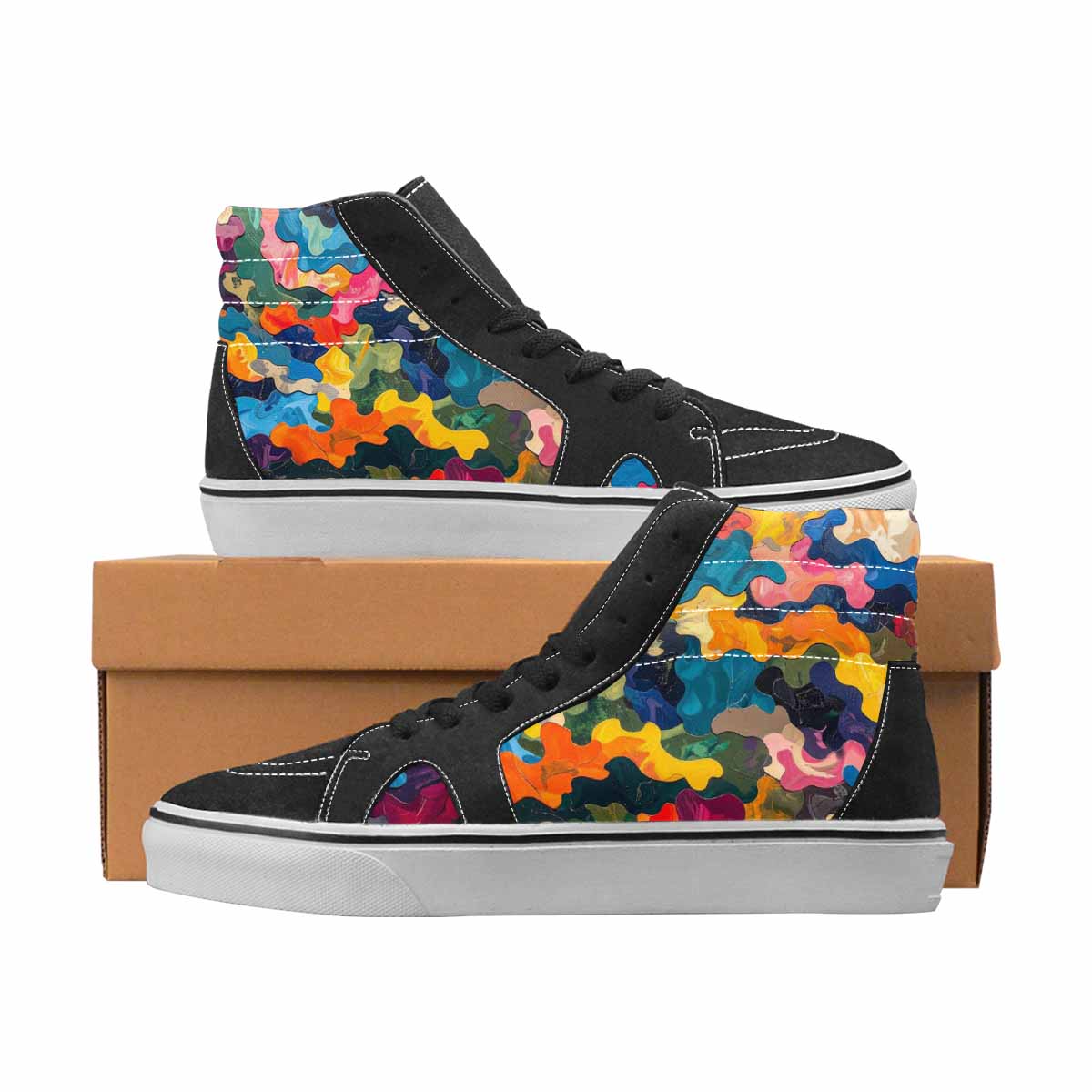WOMEN'S Camo Full Color High Top Canvas Statement Grunge Custom Streetwear Shoes