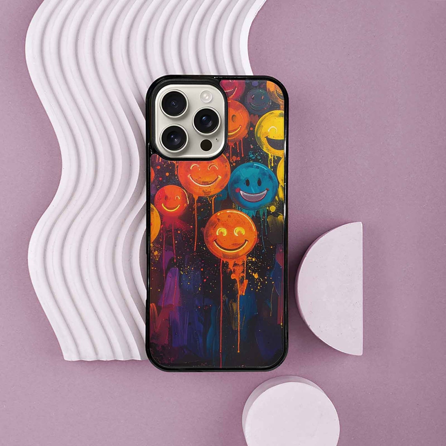 iPhone 16 Pro Max Case — Smiley Faces Glow Smiley Faces Pattern, Custom Printed Phone Case