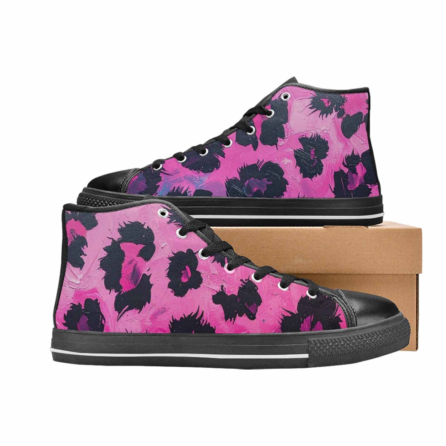 WOMEN'S Leopard Neon Pink Teal Airbrush High Top Canvas Aesthetic Shoes