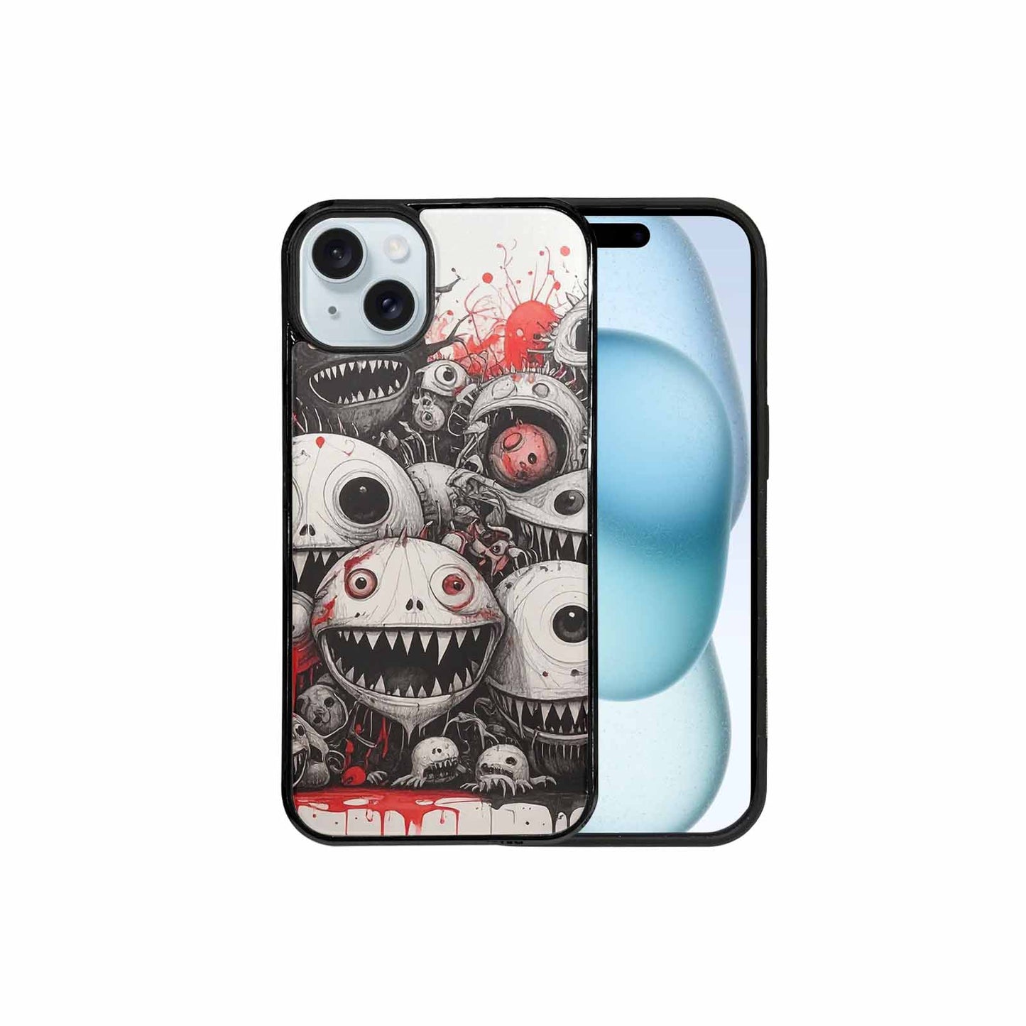 iPhone 15 Plus Case — Multi Eye Monster Black Red Ink, Custom Print Case Cover
