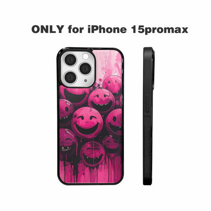 iPhone 15 Pro Max Case — Melting Moon Smiley Black Pink Ink, Original Design Phone Case