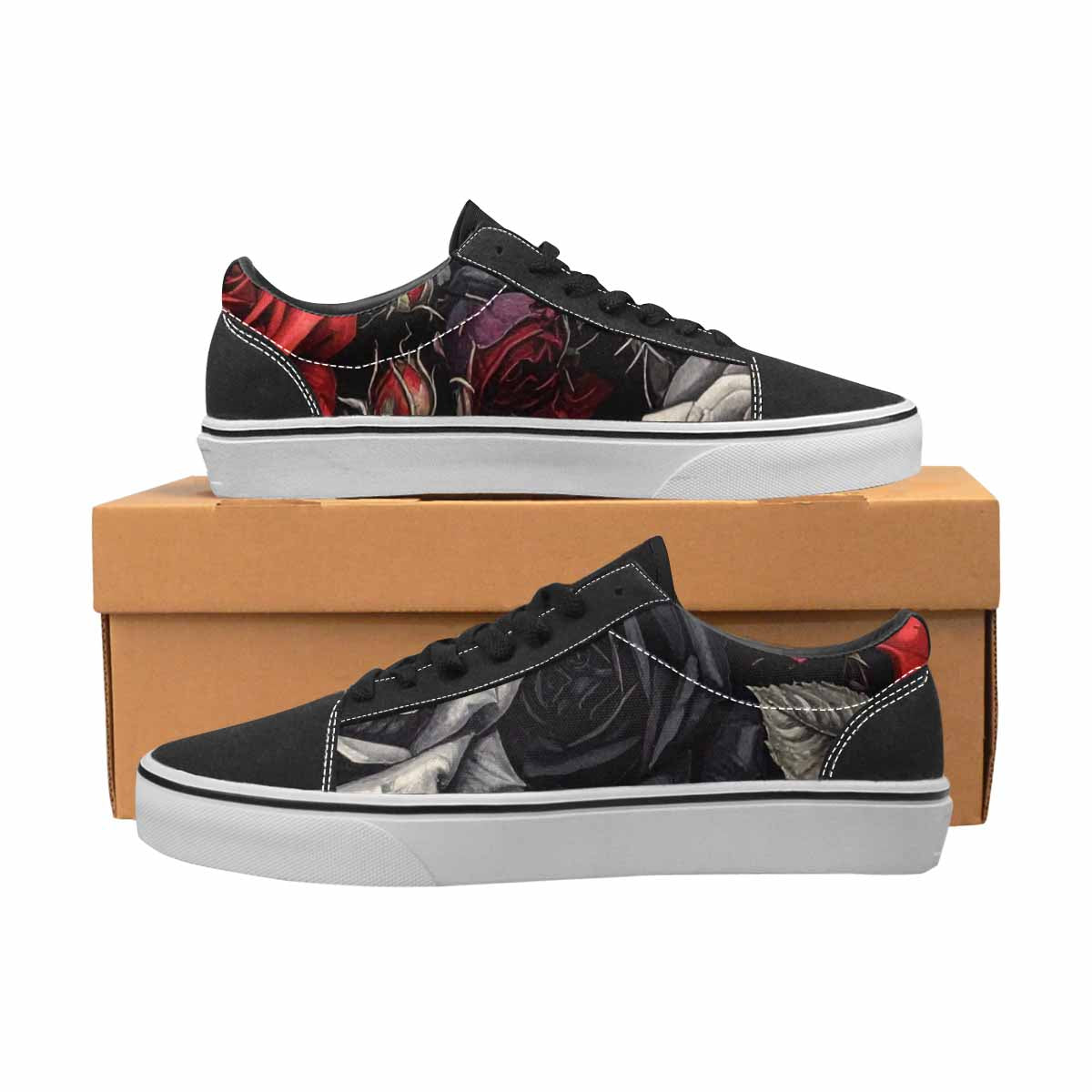 MEN'S Black Gothic Rose Canvas Lace-Up Cottagecore Custom Shoes
