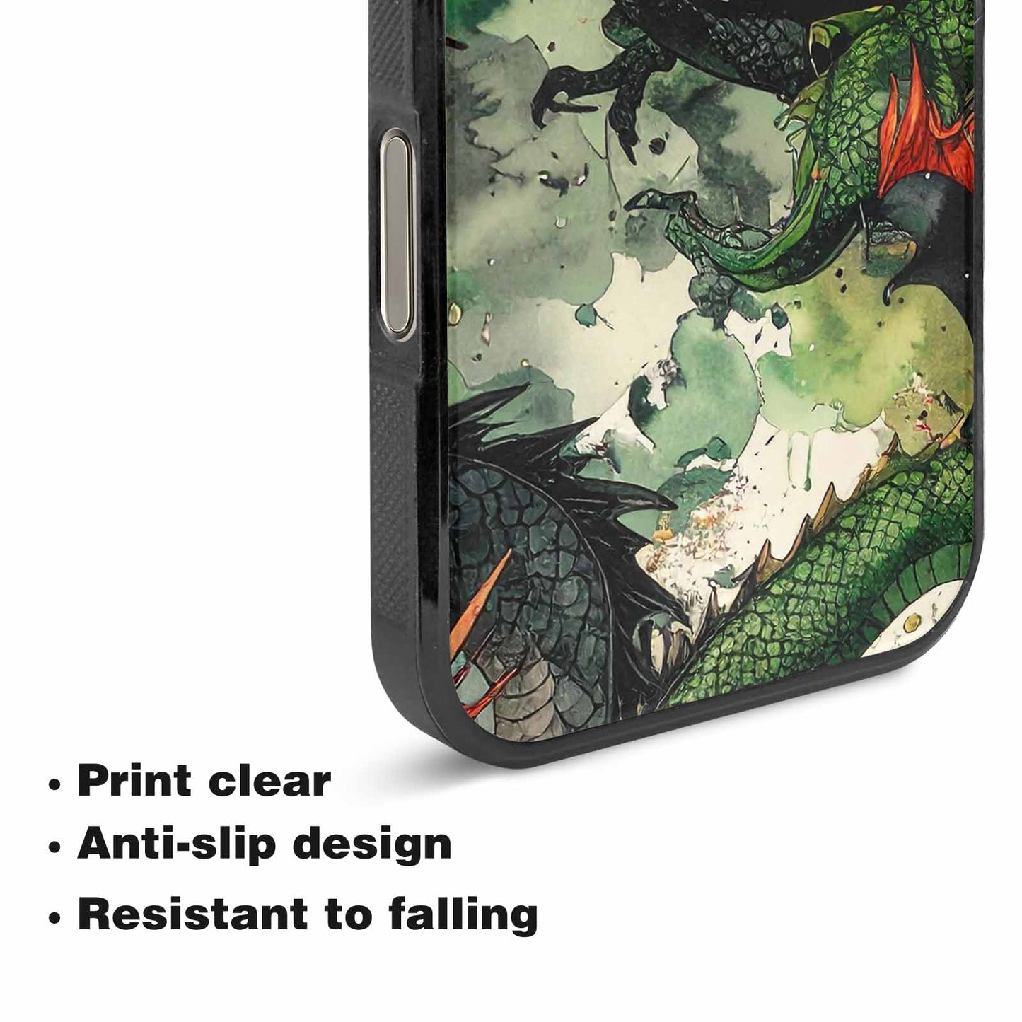 iPhone 16 Pro Case — Dragon Scale Black Green Ink Dragons, Unique Phone Case Design