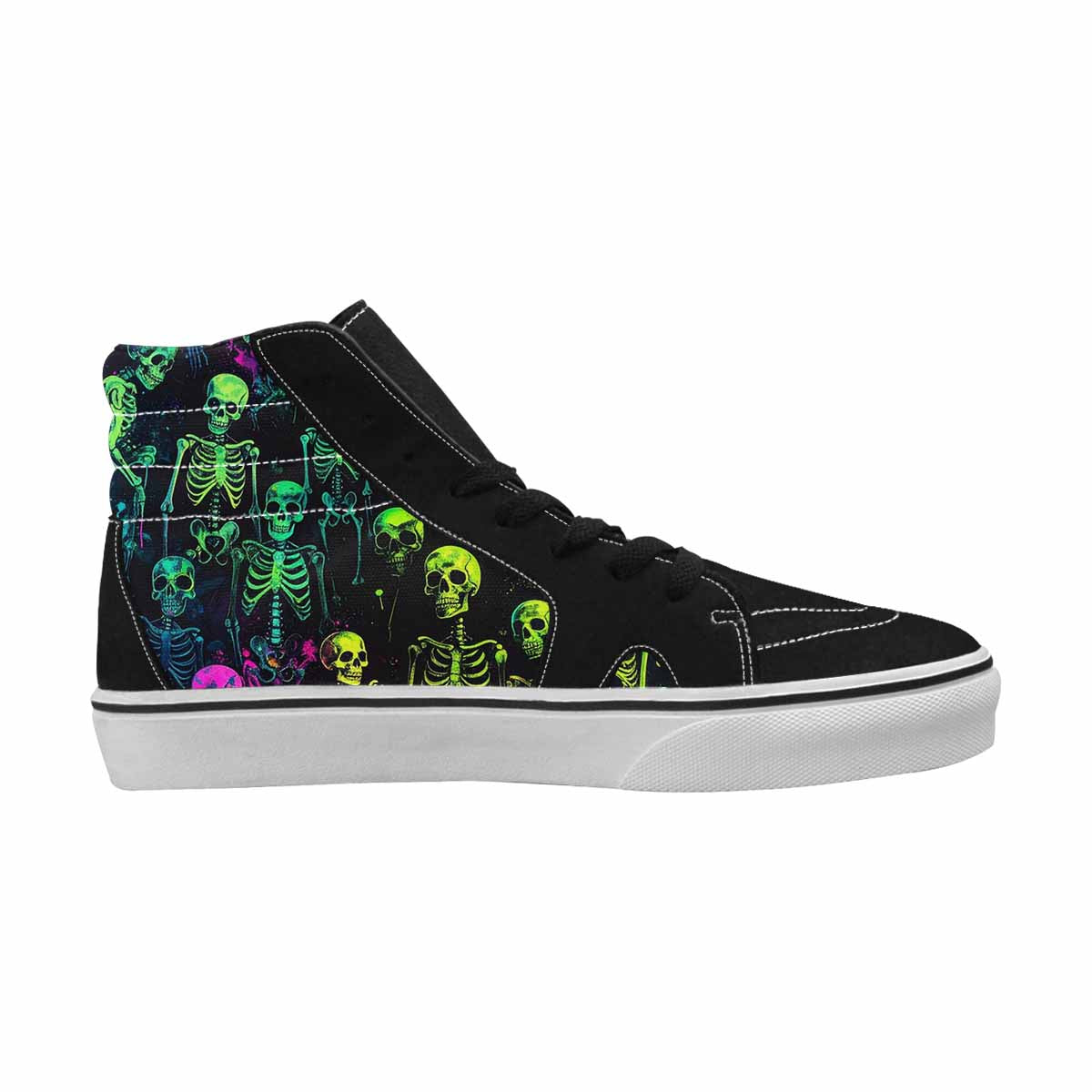MEN'S Skeletons × Neon Green High Top Canvas Wallpaper Art Custom Sneakers