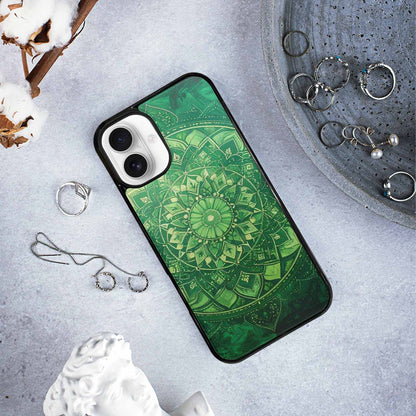 iPhone 16 Plus Case — Green Mandala Bohemian Print Edge To, Original Design Phone Case